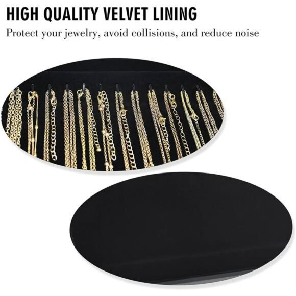 Velvet Necklace Organizer Box with Glass Lid 20 Hooks Jewelry Storage Tray - Picture 4 of 7